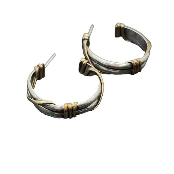 RMJ Signed Designer Sterling Silver 1/20 12k Gold filled Wrapped Hoop Earrings - Picture 2 of 12
